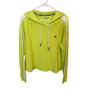Tommy Hilfiger Medium Sport mesh Hoodie womens crop neon green with logo